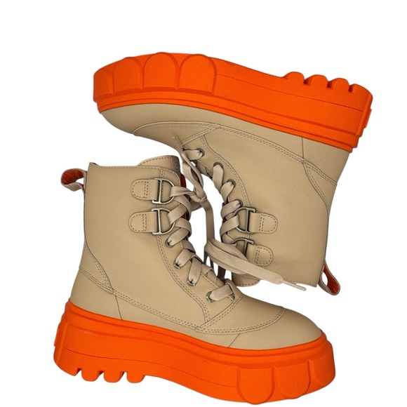 NWT Sorel Caribou Platform Beige and Orange Lace Up Boots - Size 7.5 - Picture 5 of 13